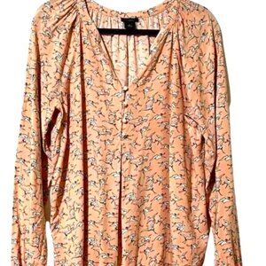 Ann Taylor Bohemian Water Fowl Mixed Media Blouse Womens Size Large